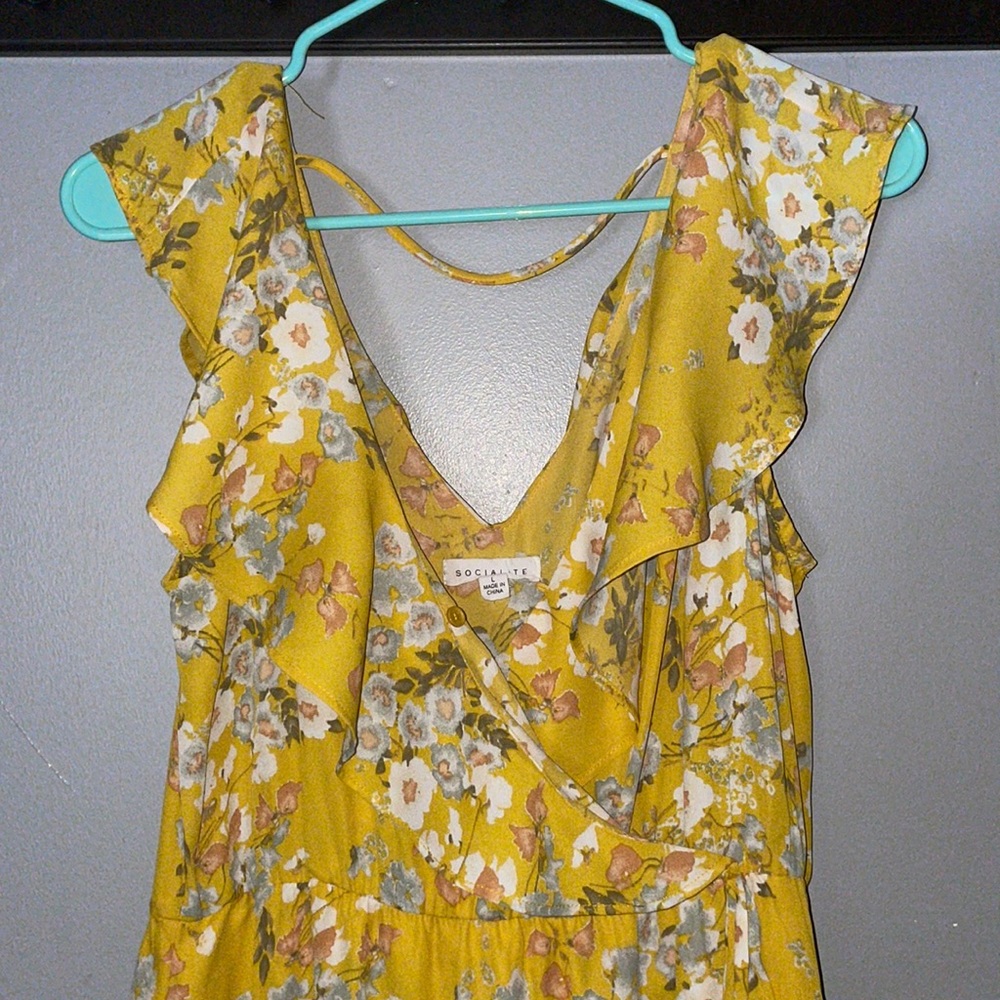 SOCIALITE Ruffle Print Wrap Midi Dress Floral Size L